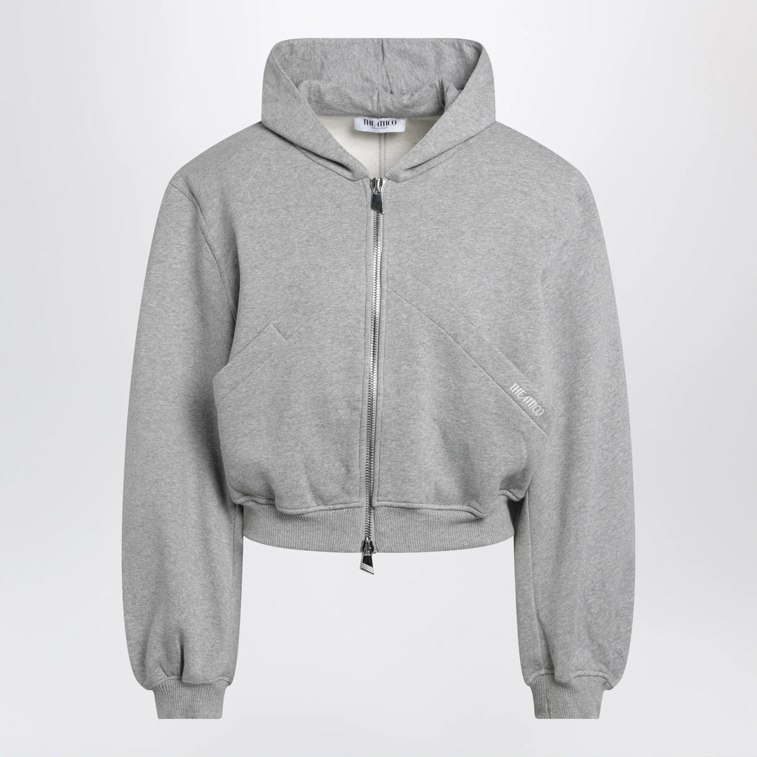The Attico - Boxy zip-up hoodie in melange grey cotton Brand Apparel &amp; Accessories > Clothing > Shirts &amp; Tops 40  IT
