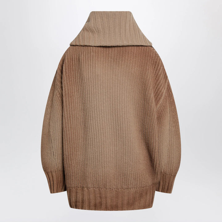 The Attico - Camel wool and cashmere sweater with asymmetric zip Brand Apparel &amp; Accessories > Clothing > Shirts &amp; Tops 38  IT