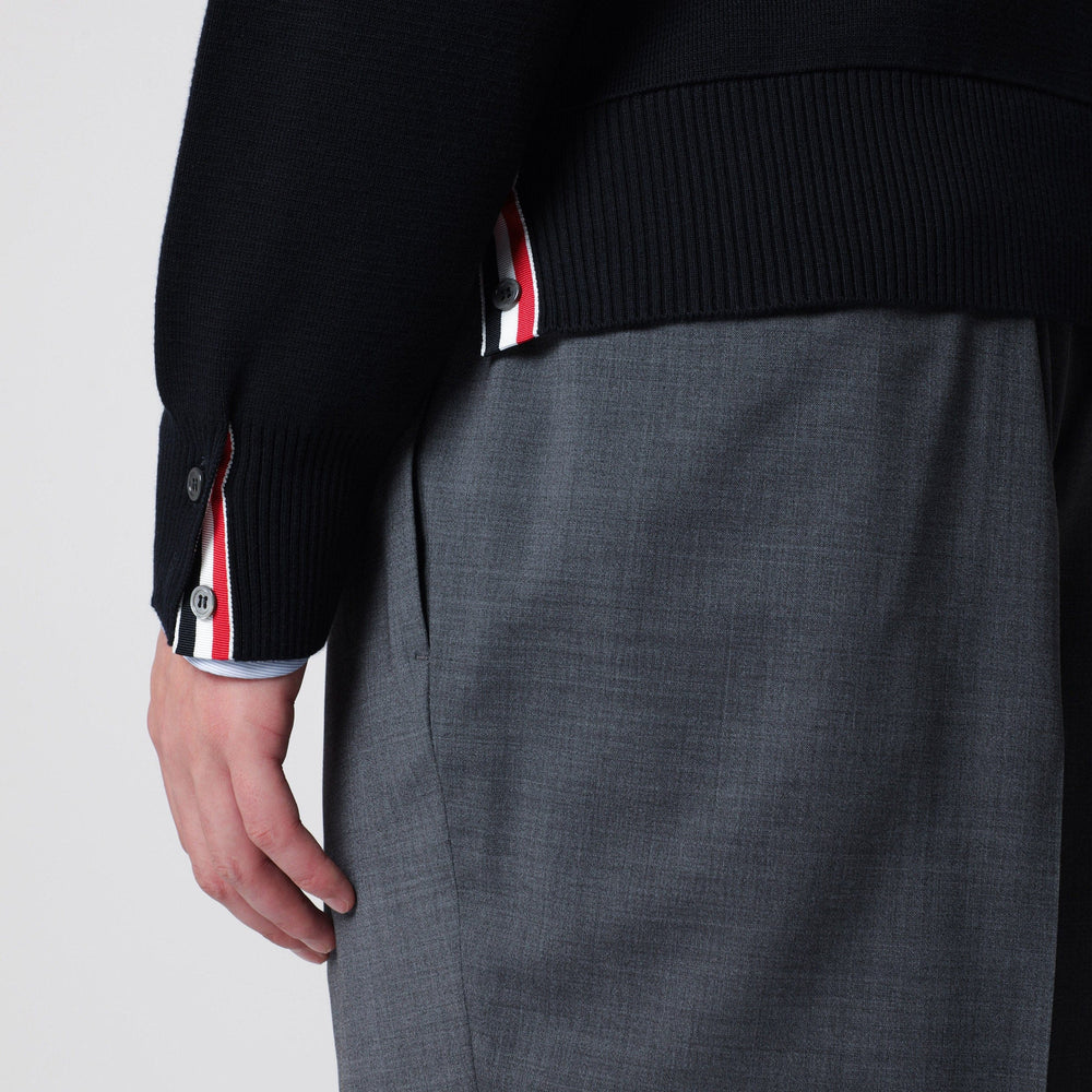 Thom Browne - Navy blue cotton sweater with tricolor details Brand Apparel & Accessories > Clothing > Shirts & Tops
