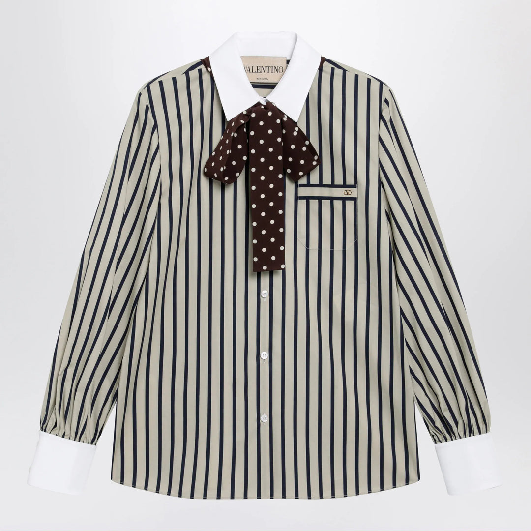 Valentino - Striped cotton shirt with scarf in beige and blue Brand Apparel & Accessories > Clothing > Shirts & Tops 38  IT