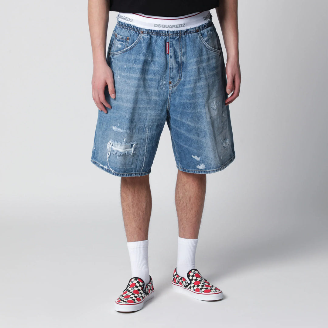 Dsquared2 - Surfer light-wash distressed denim shorts in blue Brand Apparel &amp; Accessories > Clothing > Shorts 46 IT