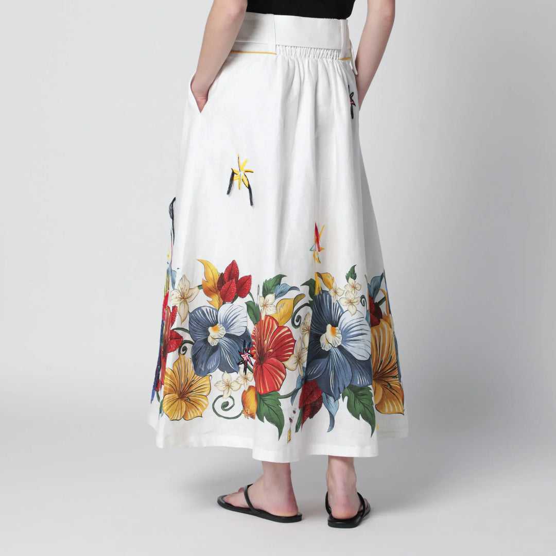 FARM Rio - White linen skirt with tropical embroidery Brand Apparel &amp; Accessories > Clothing > Skirts