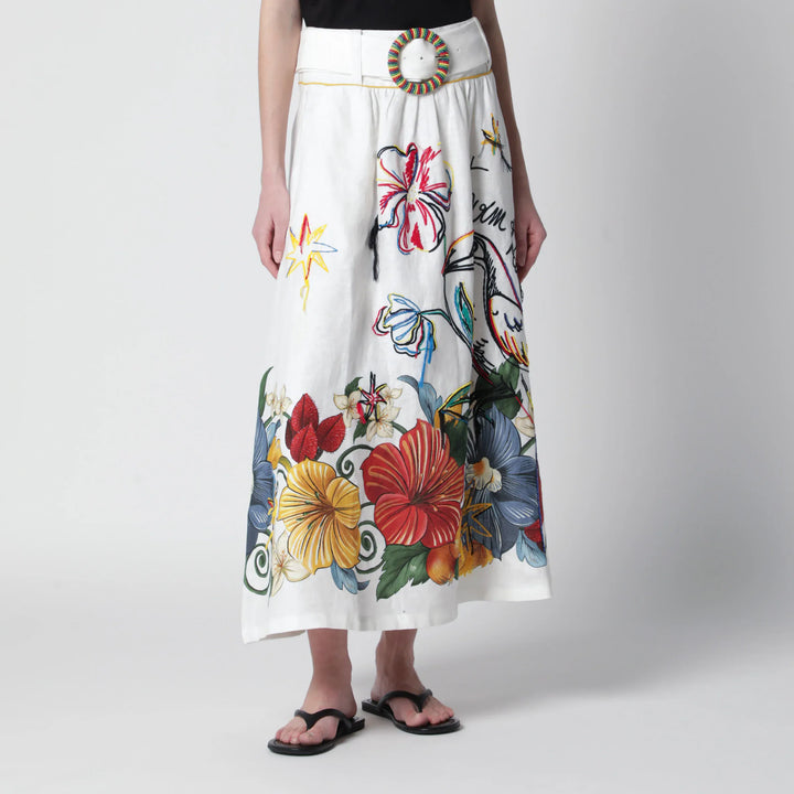 FARM Rio - White linen skirt with tropical embroidery Brand Apparel &amp; Accessories > Clothing > Skirts XS