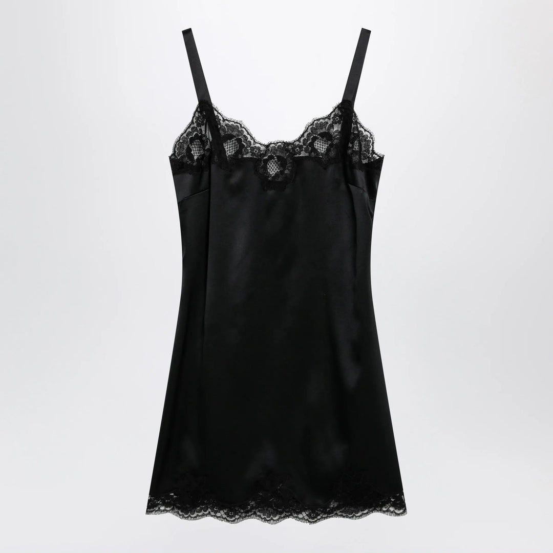 Dolce&amp;Gabbana - Black silk satin slip with lace trim Brand Apparel &amp; Accessories 1