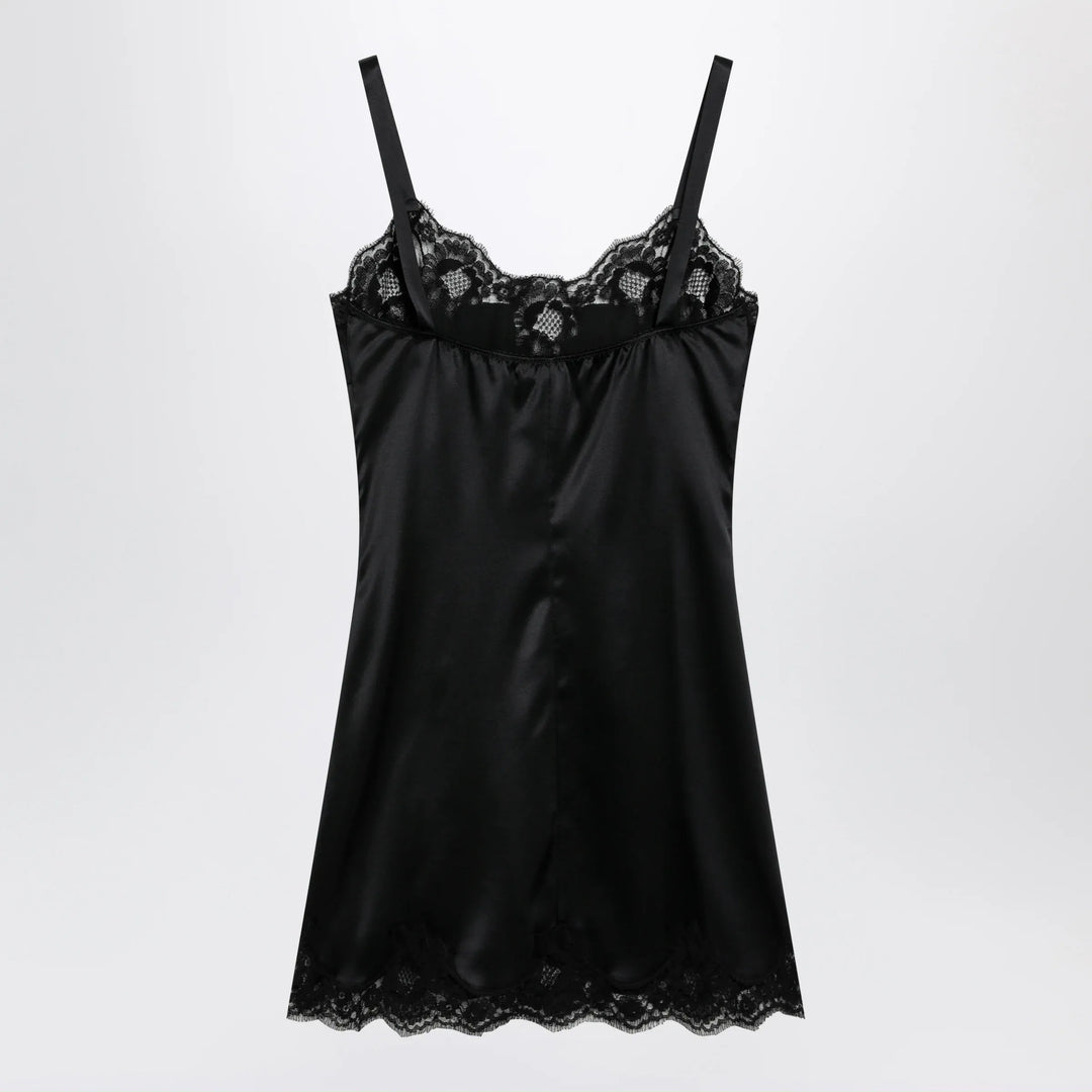 Dolce&amp;Gabbana - Black silk satin slip with lace trim Brand Apparel &amp; Accessories