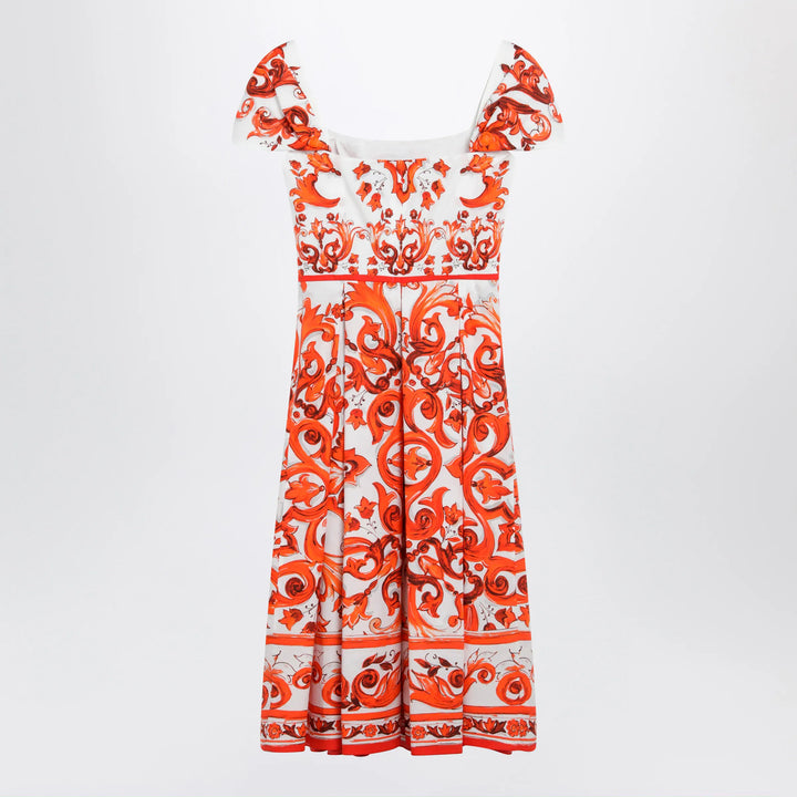 Dolce&amp;Gabbana - Maiolica-print cotton poplin dress in orange Brand Apparel &amp; Accessories