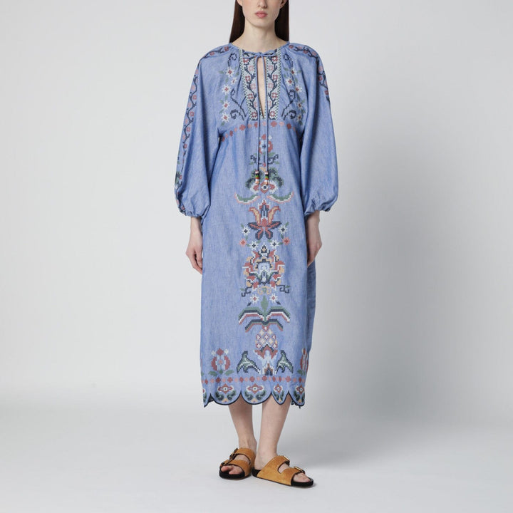 Apparel &amp; Accessories XS FARM Rio - Light blue Blue Garden Tapestry midi dress Brand