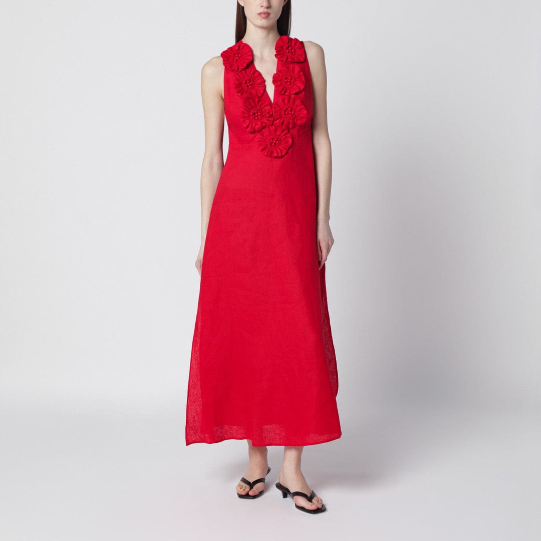 Apparel & Accessories FARM Rio - Red linen dress with floral appliqués Brand