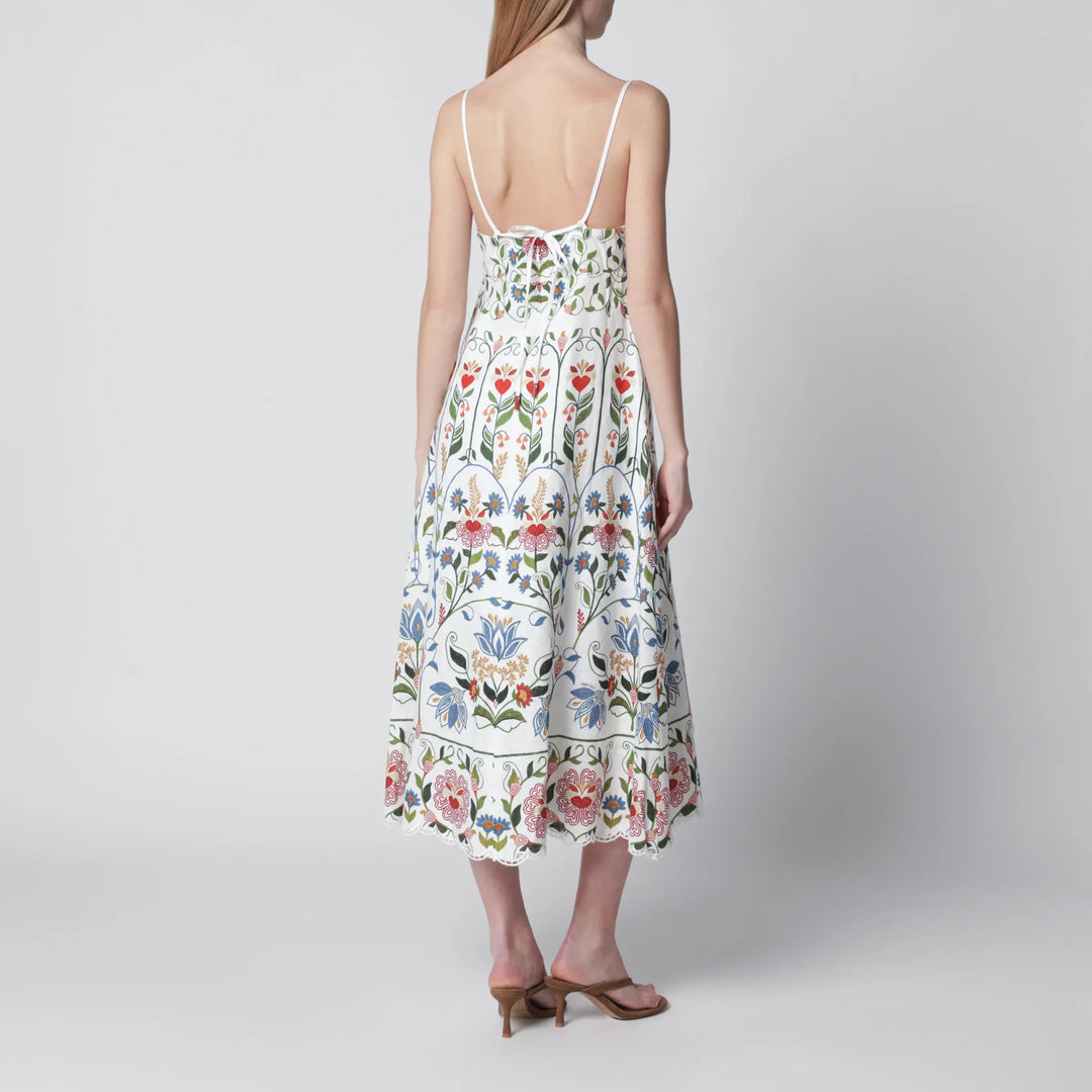 FARM Rio - White midi dress in linen with garden motif Brand Apparel &amp; Accessories