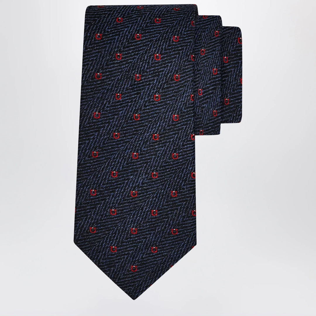 Ferragamo - Navy Blue/Red Gancini Chevron Tie Brand Apparel &amp; Accessories U
