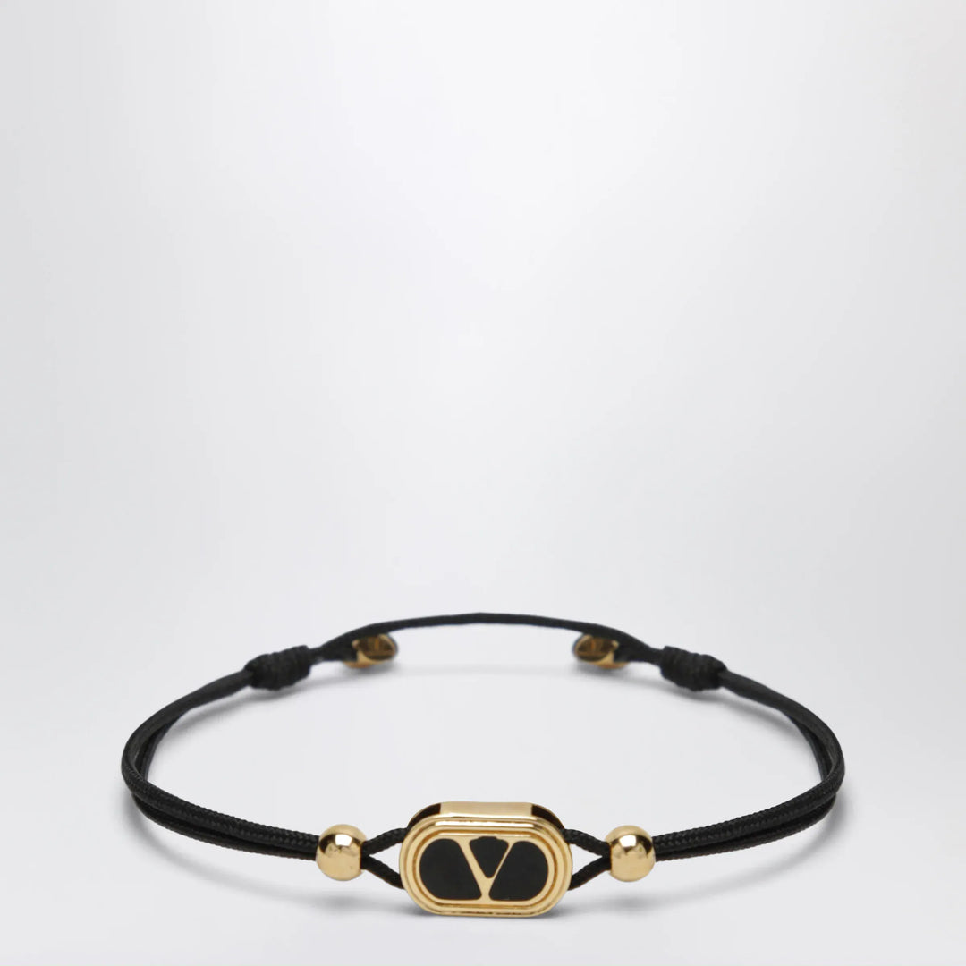 Valentino Garavani - Black cord bracelet with enamelled gold V logo Brand Apparel &amp; Accessories > Jewelry U