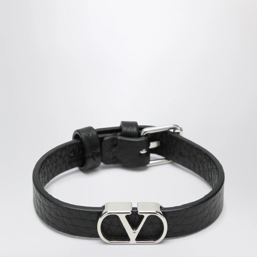 Valentino Garavani - VLogo Signature bracelet in grained calfskin leather, black Brand Apparel &amp; Accessories > Jewelry TU
