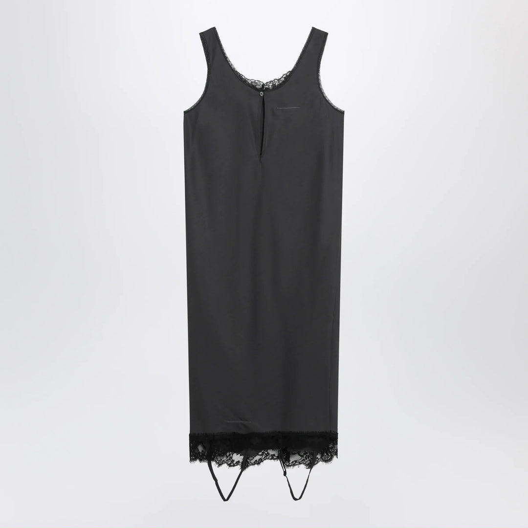 MM6 Maison Margiela - Grey midi slip dress with lace trims Brand Apparel &amp; Accessories