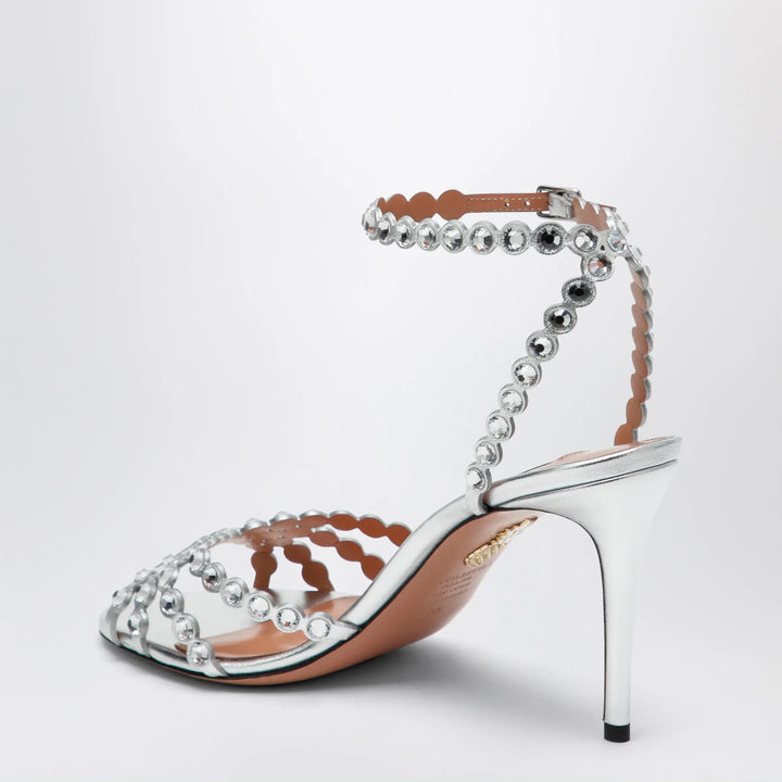 Aquazzura - Tequila silver sandals in metallic leather with crystals Brand Apparel &amp; Accessories > Shoes