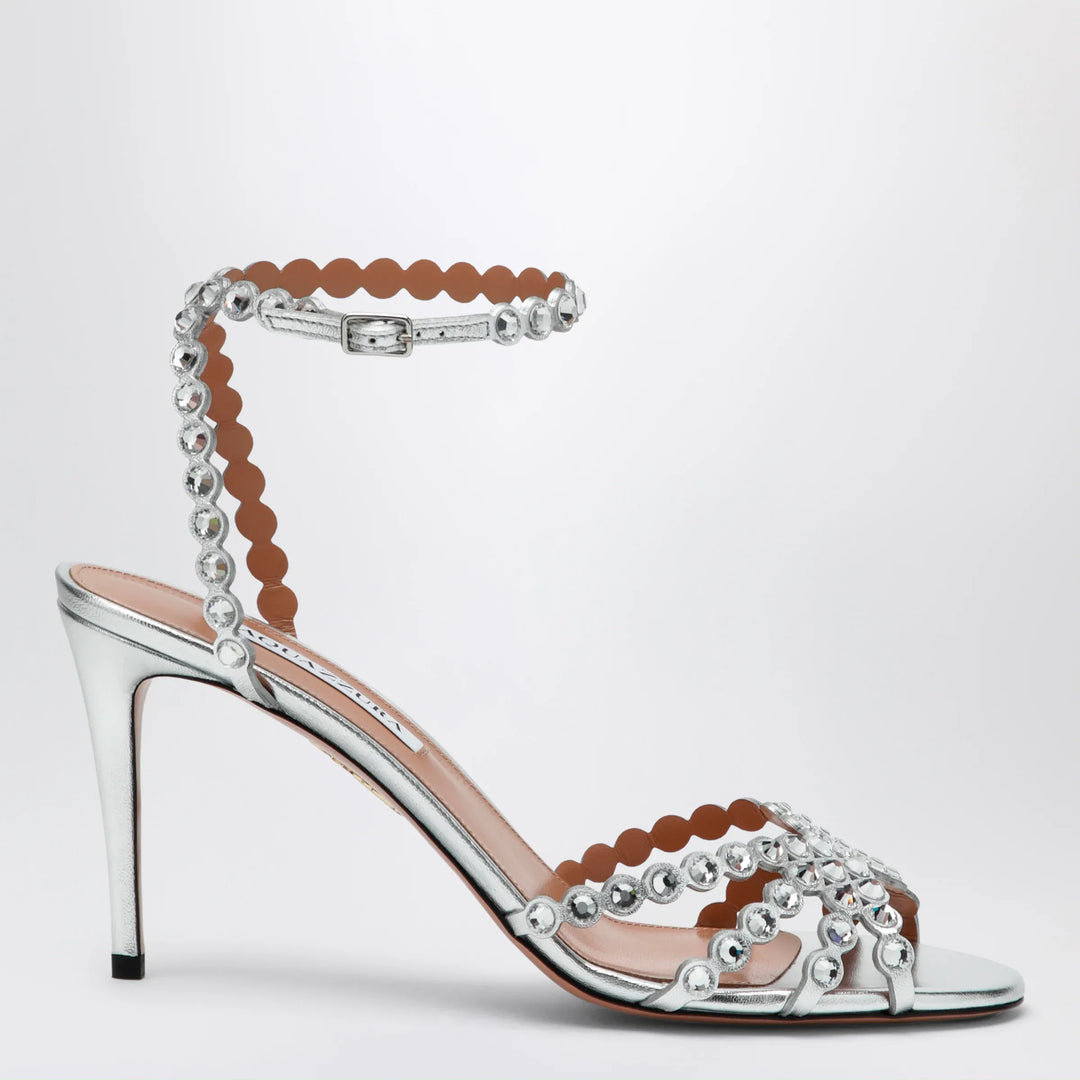 Aquazzura - Tequila silver sandals in metallic leather with crystals Brand Apparel &amp; Accessories > Shoes 36 IT