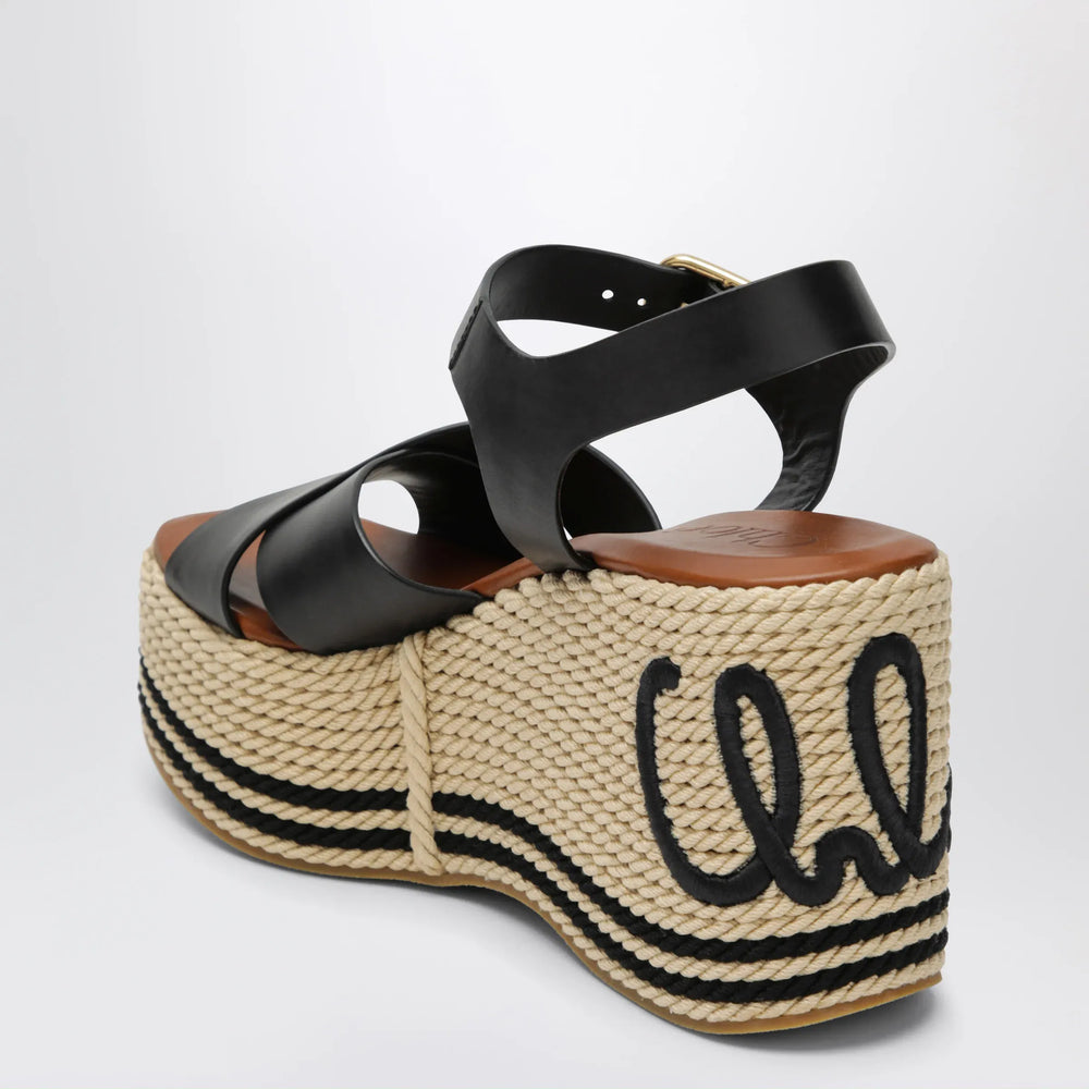 Chloé - Sand wedge sandals in calfskin leather in black Brand Apparel & Accessories > Shoes