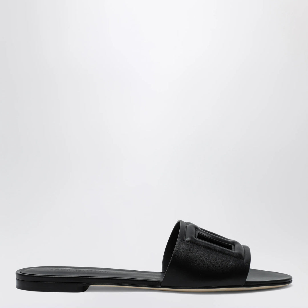 Dolce&amp;Gabbana - Black leather slides with DG logo Brand Apparel &amp; Accessories > Shoes