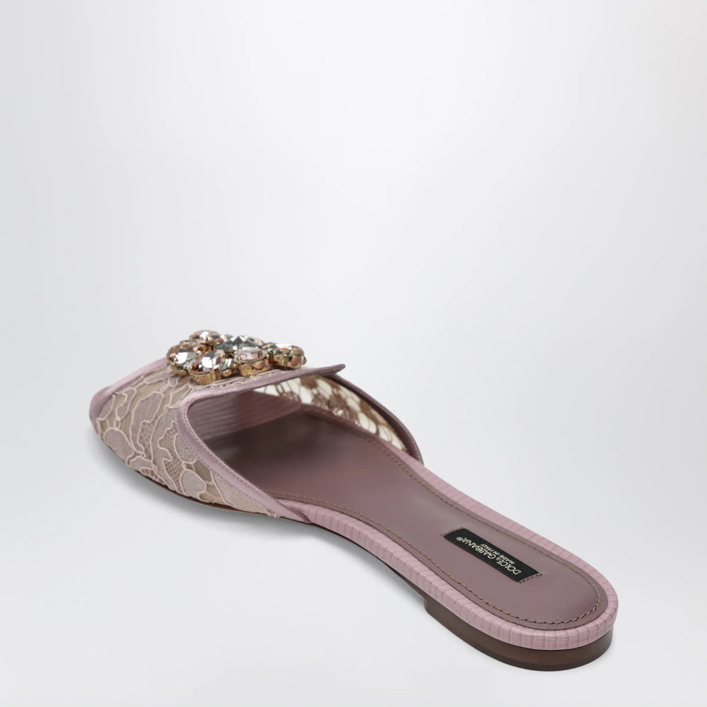 Dolce&Gabbana - Rainbow slides in blush lurex lace with brooch Brand Apparel & Accessories > Shoes