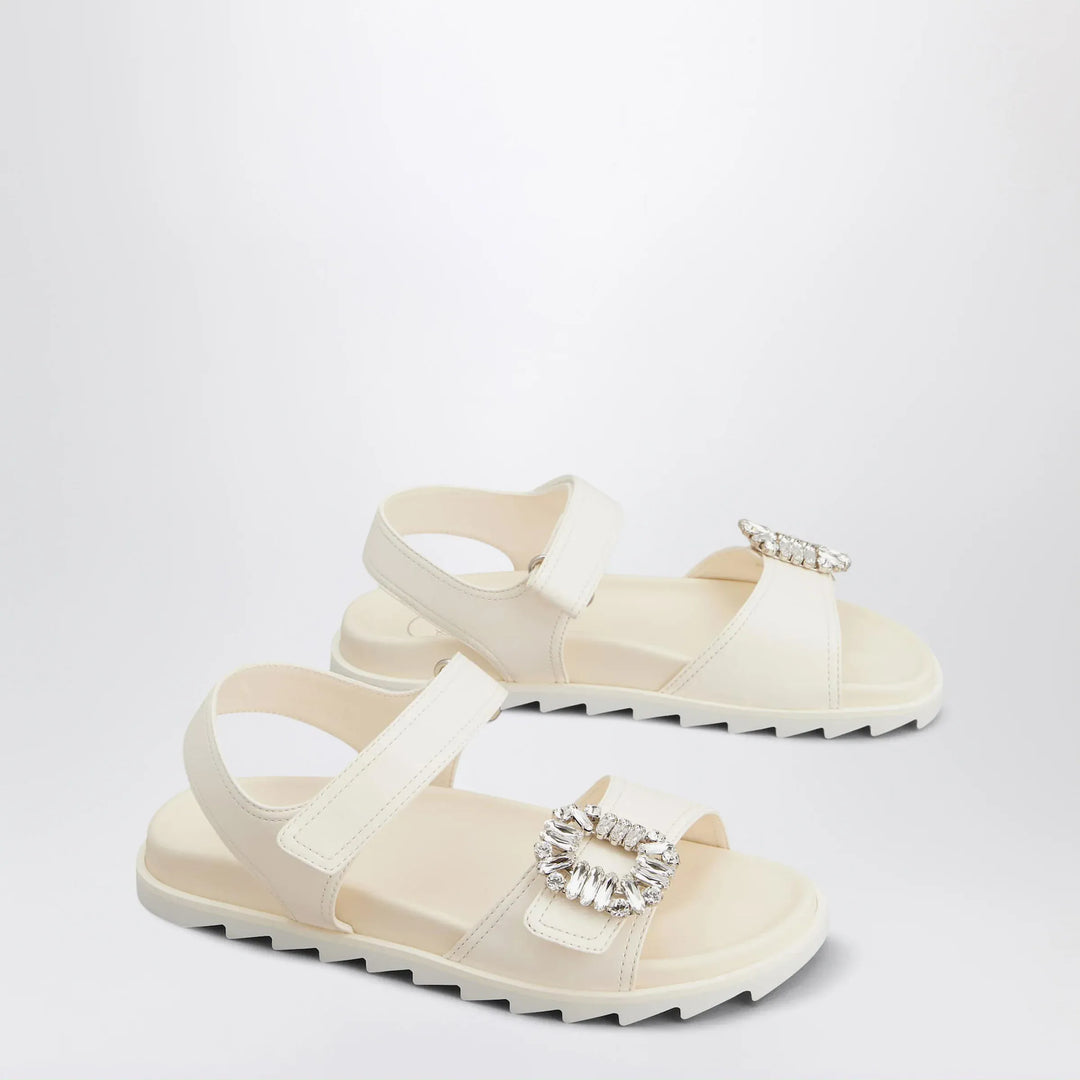 ROGER VIVIER - Ivory leather sandals with crystal buckle Brand Apparel &amp; Accessories > Shoes