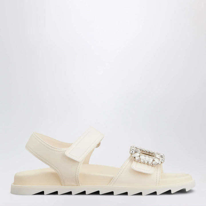 ROGER VIVIER - Ivory leather sandals with crystal buckle Brand Apparel &amp; Accessories > Shoes 36 IT