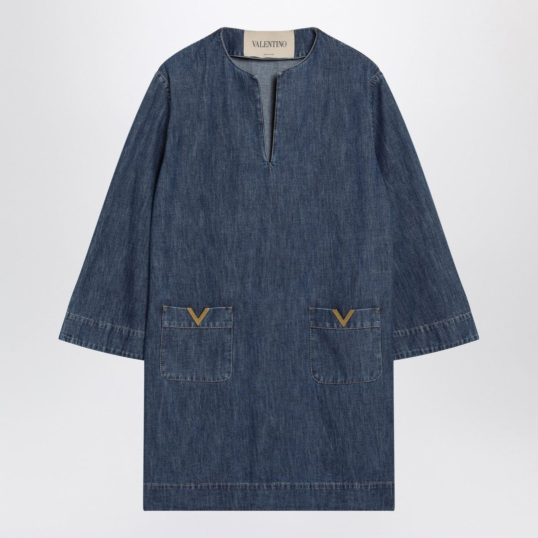 Apparel &amp; Accessories Valentino - Denim mini dress with V Gold details Brand