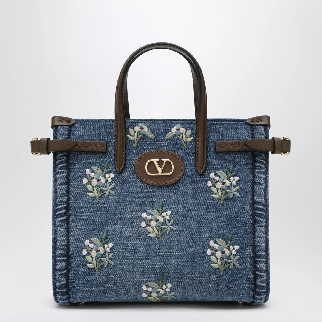Valentino Garavani - Antibes small embroidered denim shopping bag in blue Brand Apparel &amp; Accessories TU