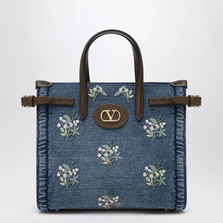 Valentino Garavani - Antibes small embroidered denim shopping bag in blue Brand Apparel &amp; Accessories TU
