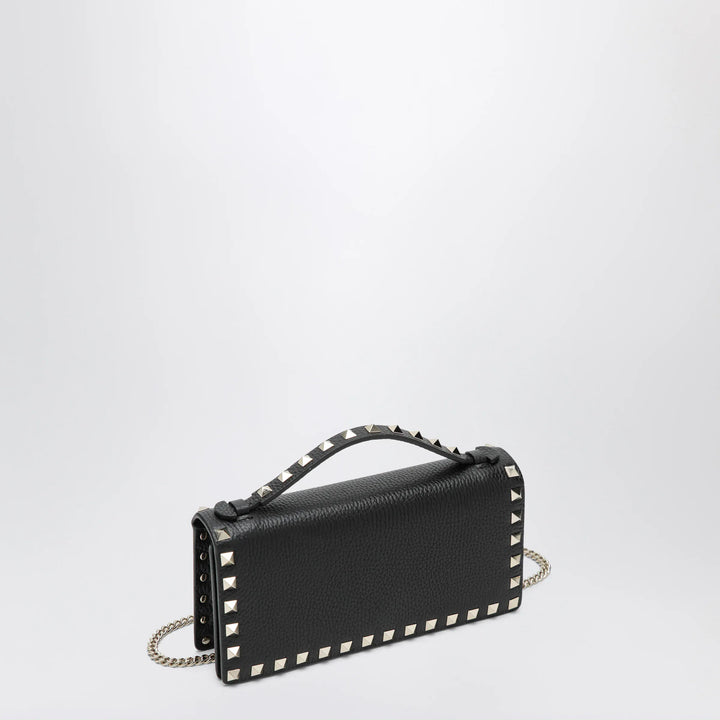 Valentino Garavani - Black Rockstud Leather Wallet with Chain Brand Apparel &amp; Accessories U