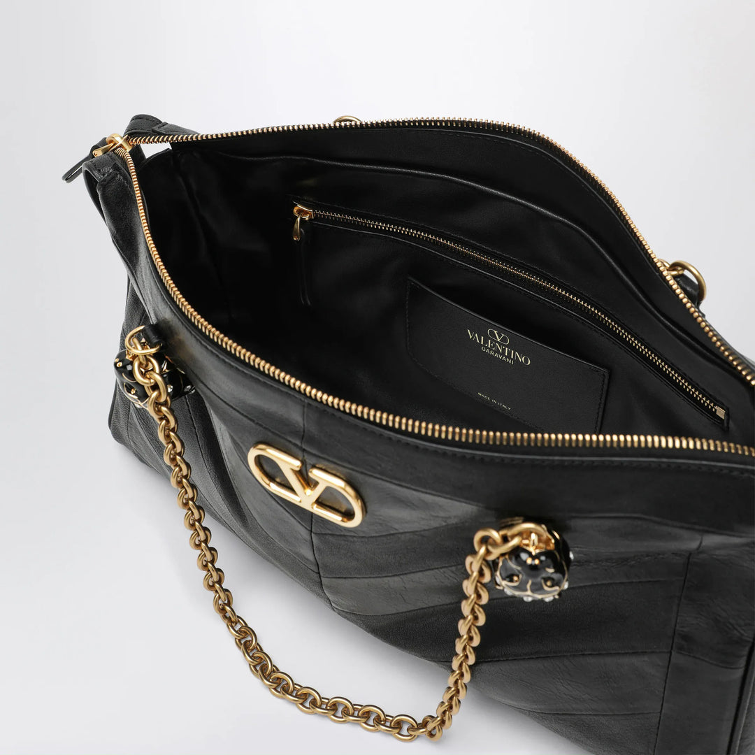 Valentino Garavani - Panthea Chevron Bag in Black Leather Brand Apparel &amp; Accessories U