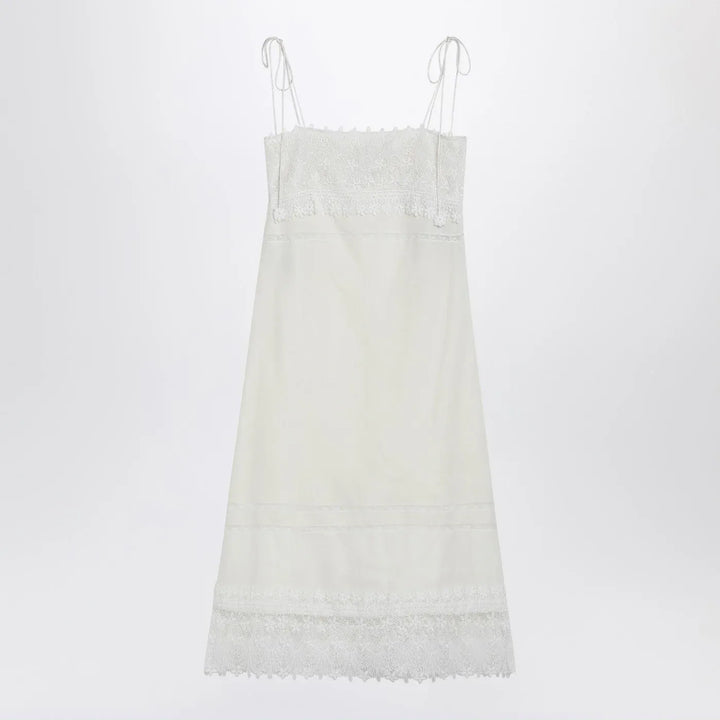 Valentino - Ivory linen midi dress with Sangallo embroidery Brand Apparel &amp; Accessories 40  IT