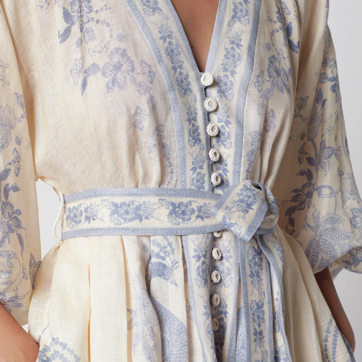 ZIMMERMANN - Indra Plunge dress in cream/lilac linen Brand Apparel &amp; Accessories