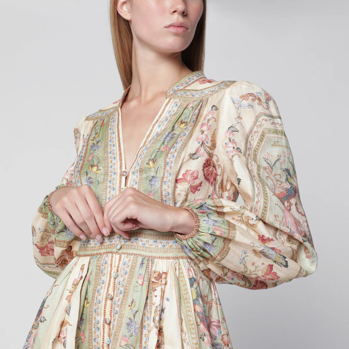 ZIMMERMANN - Roselight Mini Dress in Sage Floral Linen Brand Apparel &amp; Accessories