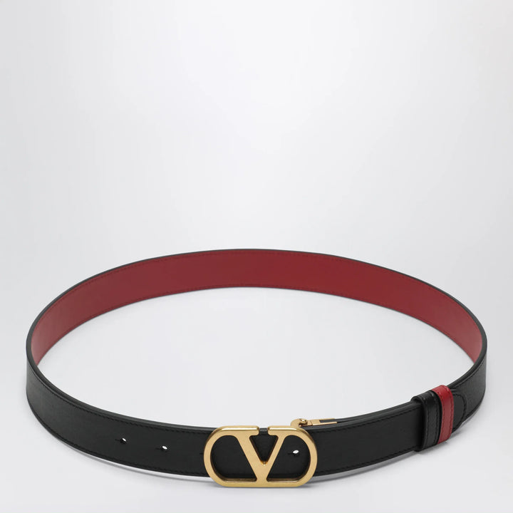 Valentino Garavani - Reversible VLogo Signature belt in glossy calfskin black/red Brand Belts 85 EU