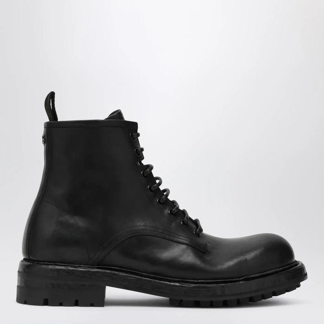 Dolce&amp;Gabbana - Black lace-up leather ankle boot Brand Boots 40,5 IT