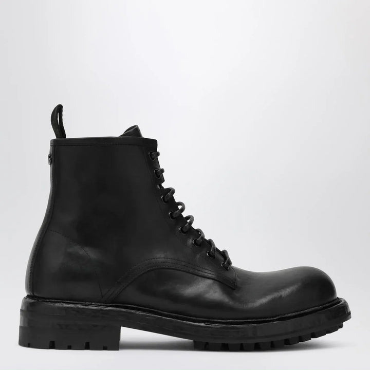 Dolce&amp;Gabbana - Black lace-up leather ankle boot Brand Boots 40,5 IT