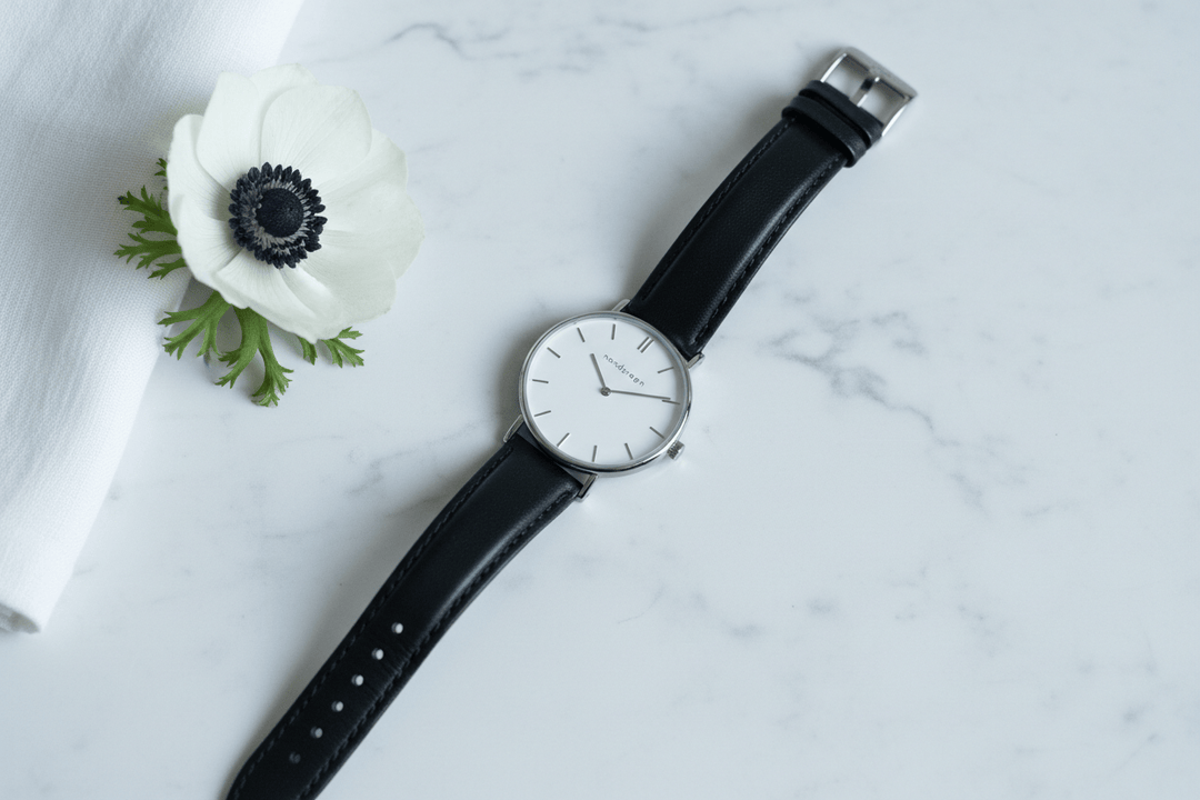 Nordgreen Native 32mm White Automatic with Black Leather Strap Watch Brand Chronograph Watches
