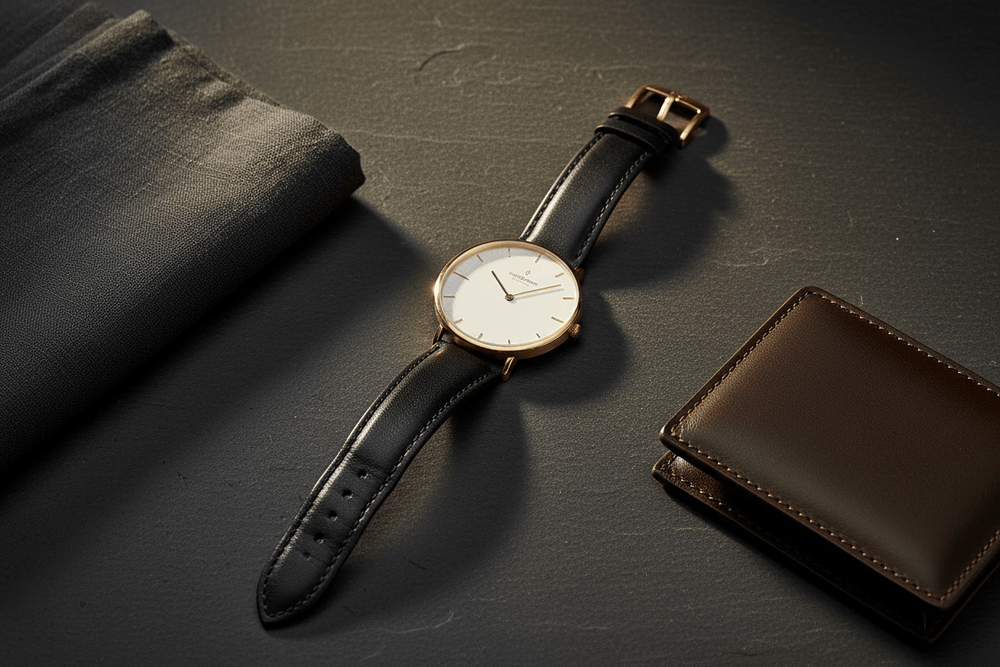 Nordgreen Native 40mm Yellow Gold Case Black Leather Watch Brand Chronograph Watches