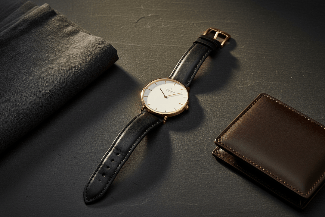 Nordgreen Native 40mm Yellow Gold Case Black Leather Watch Brand Chronograph Watches