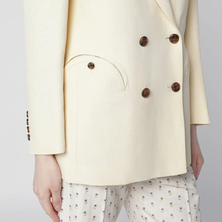 Blazé Milano - Butter-coloured double-breasted jacket in linen and silk Brand Coats &amp; Jackets