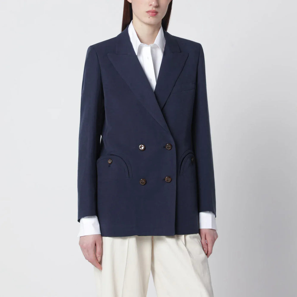 Blazé Milano - Navy blue double-breasted jacket in linen and silk Brand Coats & Jackets II