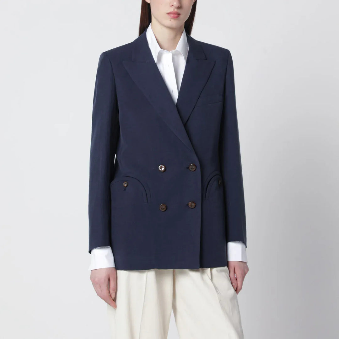 Blazé Milano - Navy blue double-breasted jacket in linen and silk Brand Coats &amp; Jackets II
