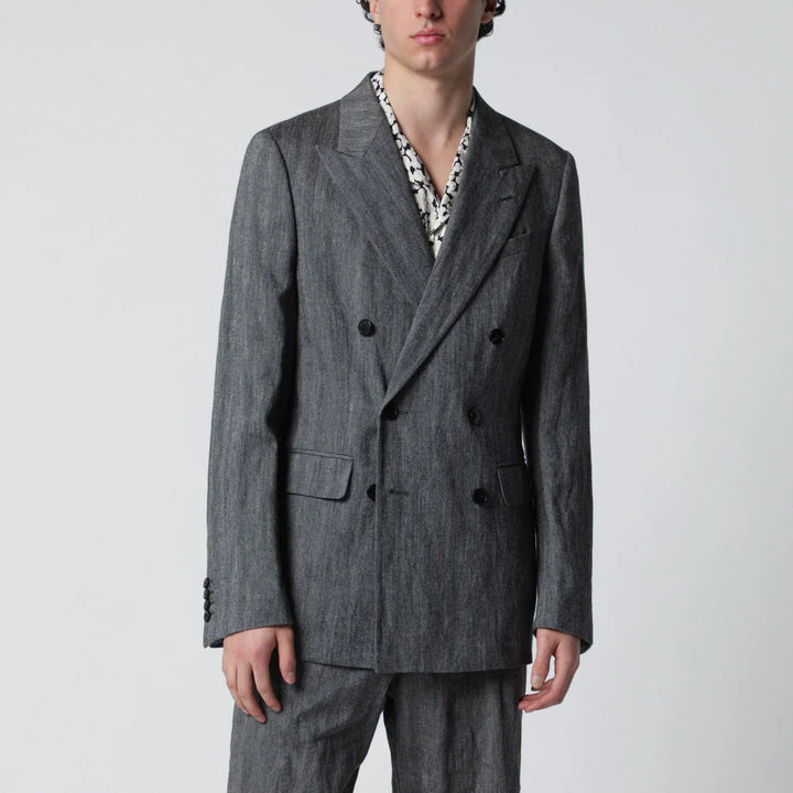 Dries Van Noten - Black herringbone double-breasted jacket Brand Coats &amp; Jackets 50 IT