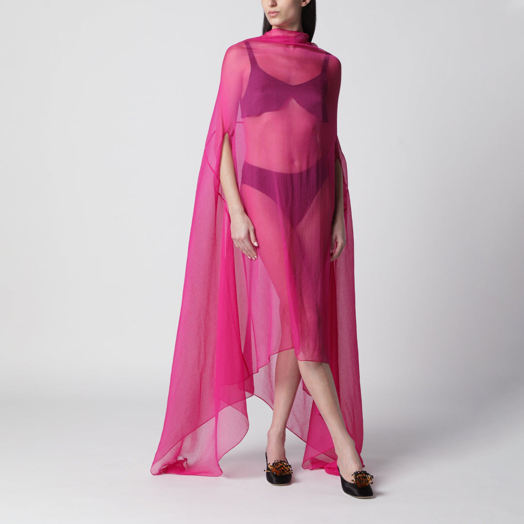 Coats & Jackets Dries Van Noten - Wide Cape Dress Fuchsia in Sheer Silk Brand
