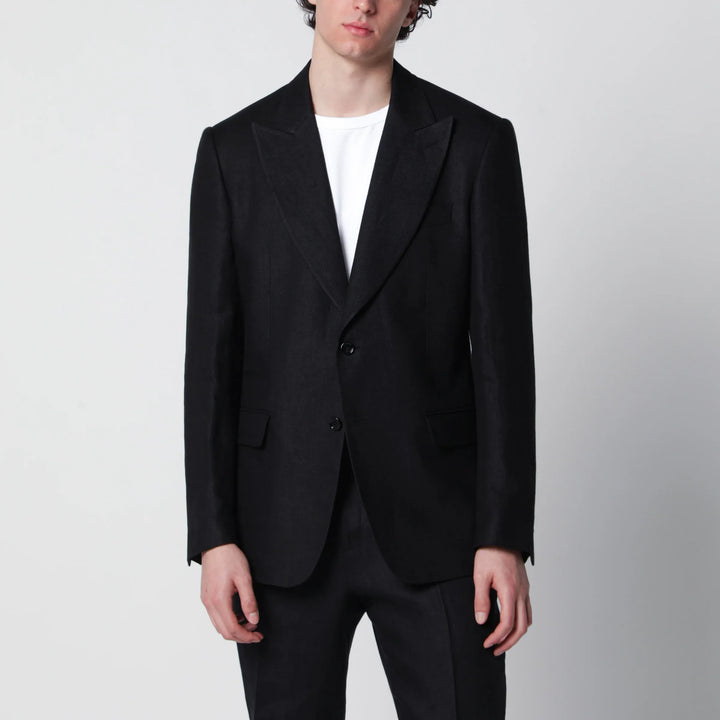 Lardini - Single-Breasted Black Linen Jacket Brand Coats &amp; Jackets 48 IT