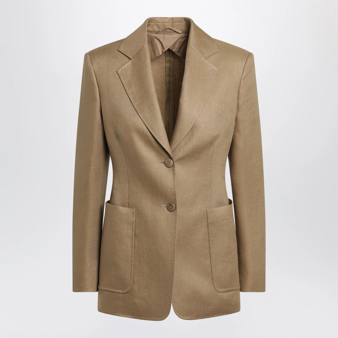 Max Mara - Semi-fitted single-breasted blazer in beige linen Brand Coats &amp; Jackets 38  IT