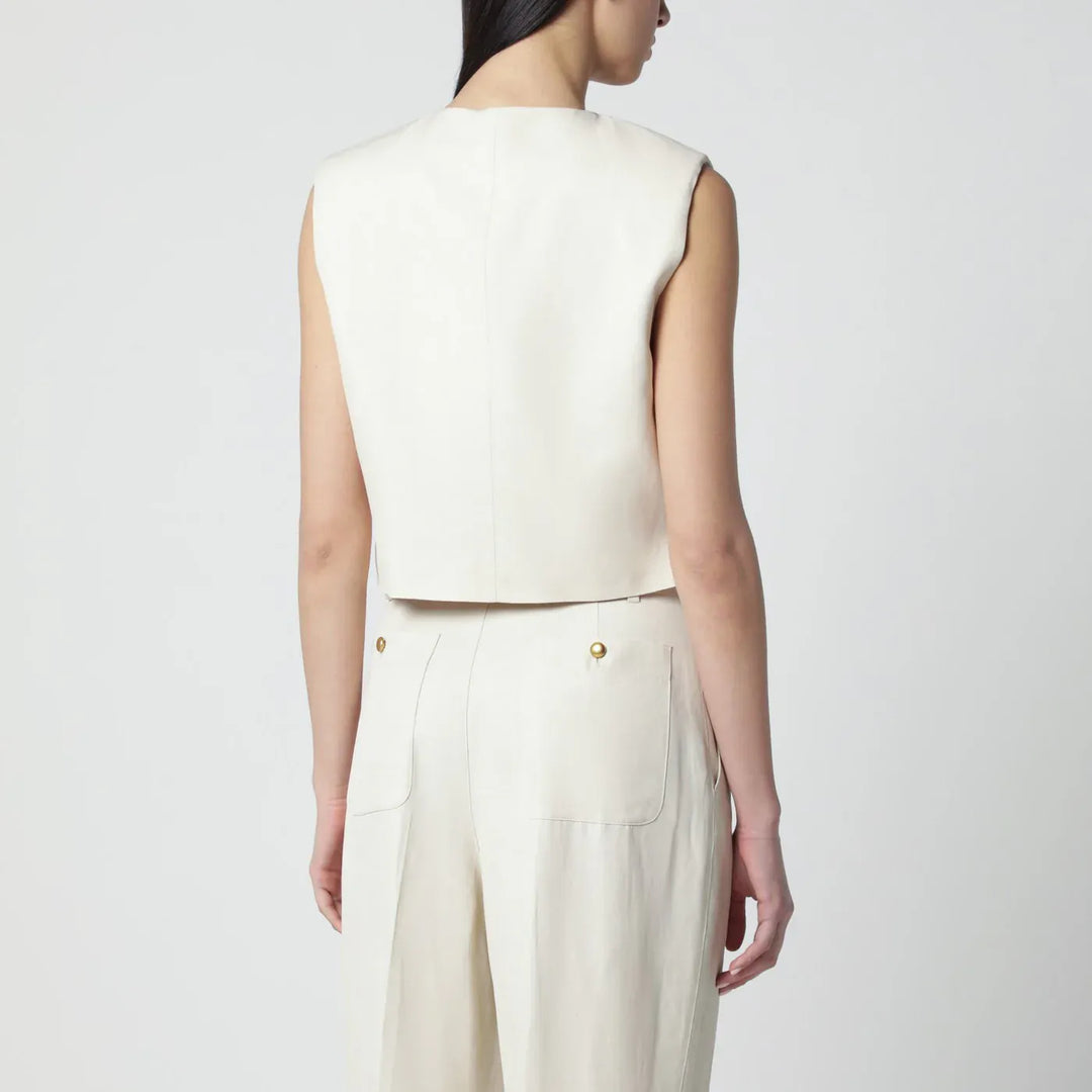 P.A.R.O.S.H. - Sand-colored linen-blend waistcoat Brand Coats &amp; Jackets S