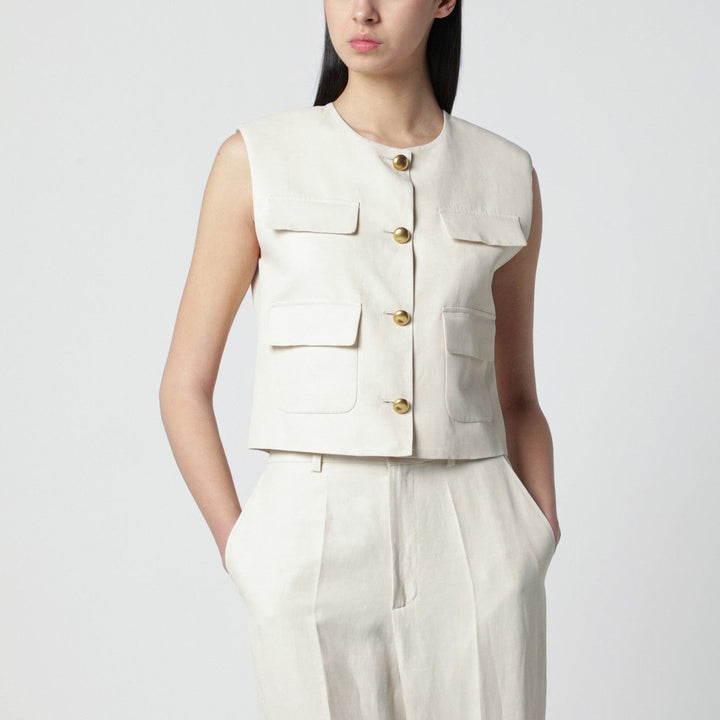 Coats &amp; Jackets S Sand-colored linen-blend waistcoat Brand