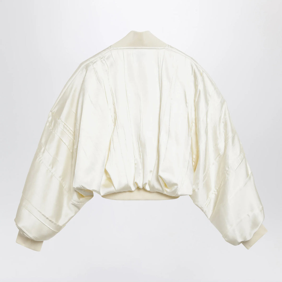 Sportmax - Ivory pleated satin bomber jacket Brand Coats &amp; Jackets 42  IT
