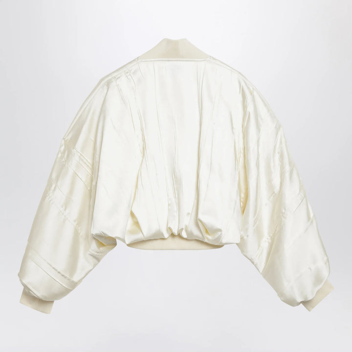 Sportmax - Ivory pleated satin bomber jacket Brand Coats &amp; Jackets 42  IT