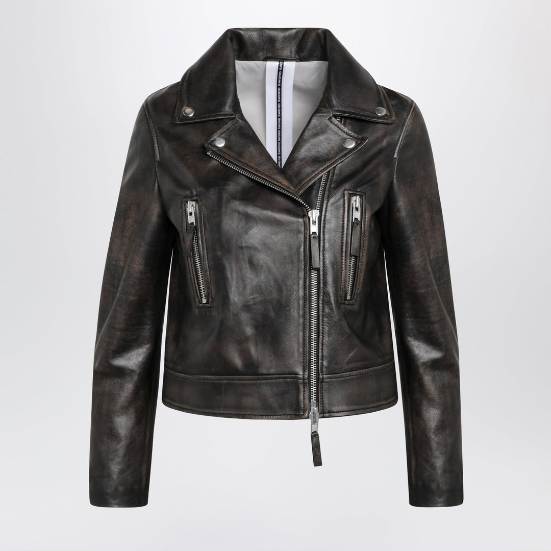 Coats &amp; Jackets Sword 6644 - Black vintage-effect leather biker jacket Brand